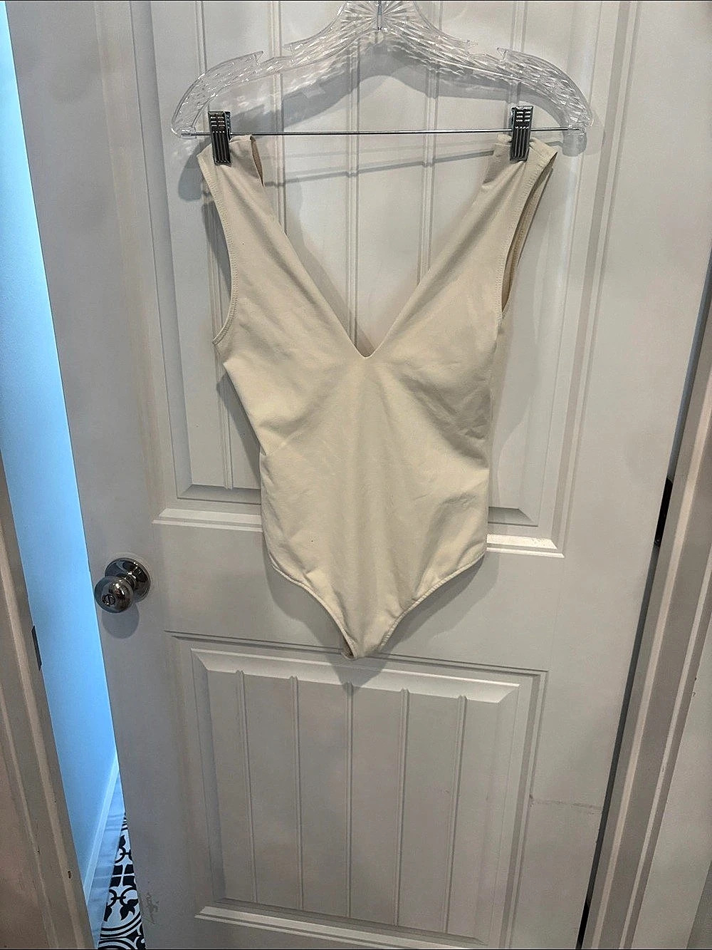 Free People Ivory Deep V Plunging Back Bodysuit
